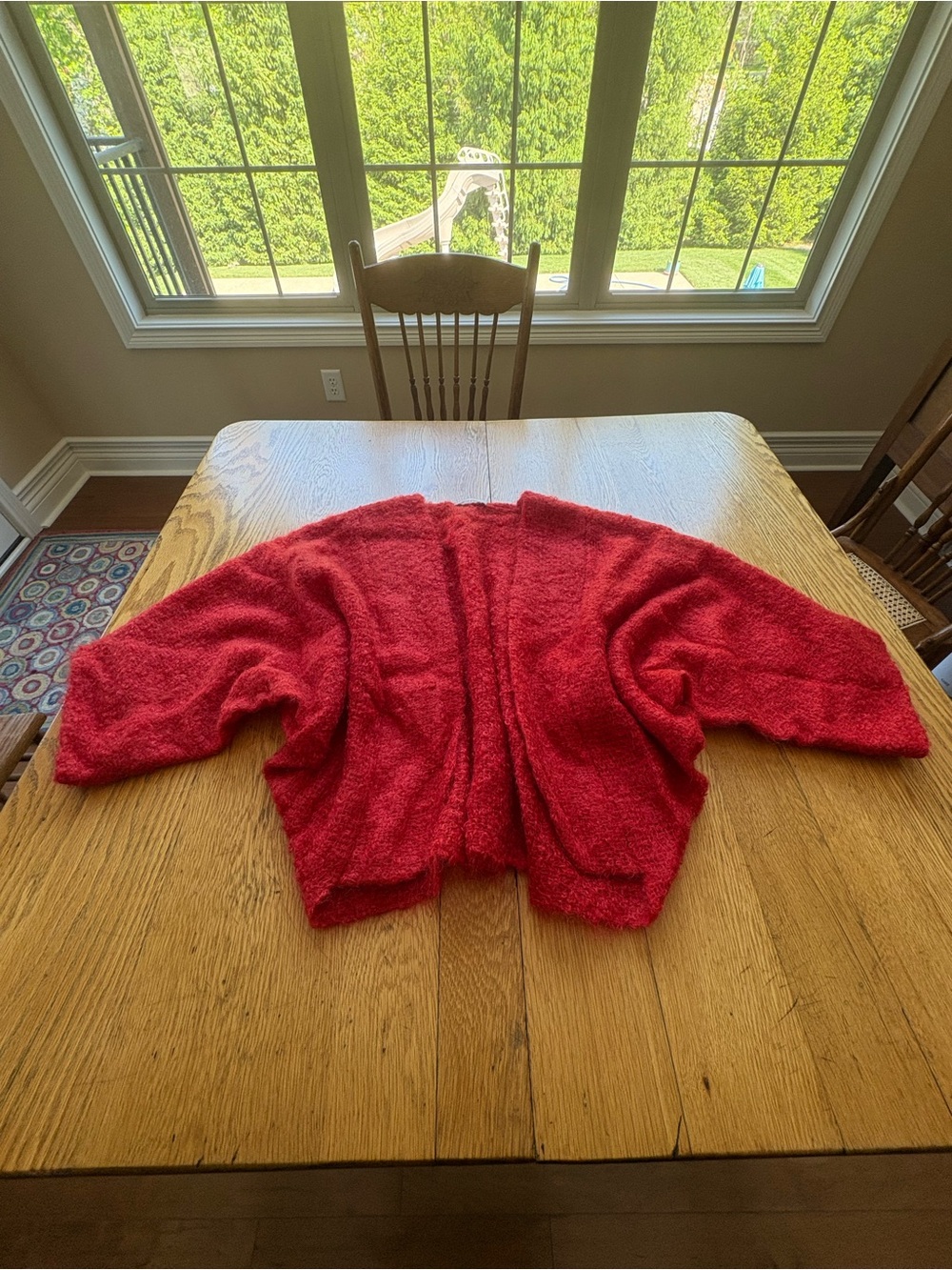 Vintage Handwoven Red Mohair Dolman Sleeve Oversized Cardigan Coat Langenlook